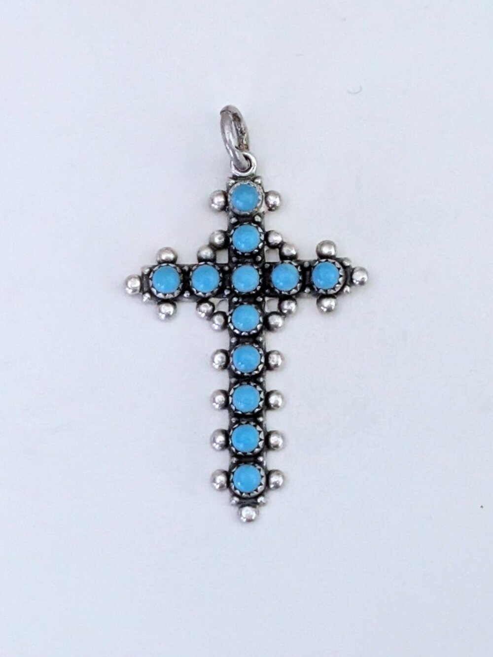 Bell Trading Post Sterling Silver Turquoise Petit Point Snake Eye Cross Pendant